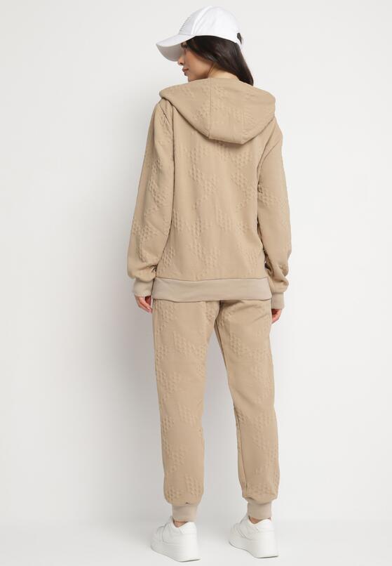 Ciemnobeżowy Komplet Dresowy Bluza z Kapturem i Joggery Rerialda 3