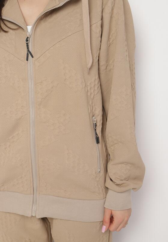 Ciemnobeżowy Komplet Dresowy Bluza z Kapturem i Joggery Rerialda 5