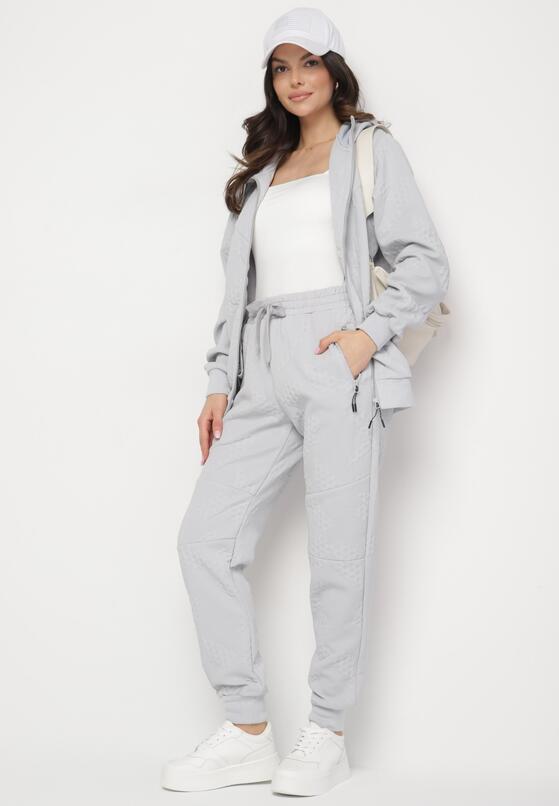 Szary Komplet Dresowy Bluza z Kapturem i Joggery Rerialda 2