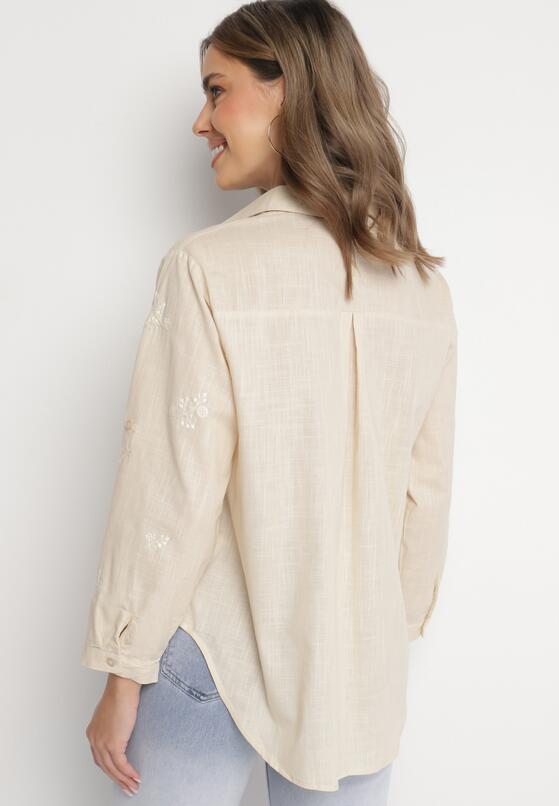 Ciemnobeżowa Bawełniana Koszula z Regulowanymi Rękawami Domira 3