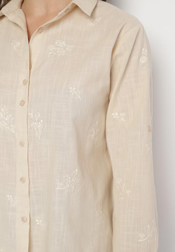 Ciemnobeżowa Bawełniana Koszula z Regulowanymi Rękawami Domira 5