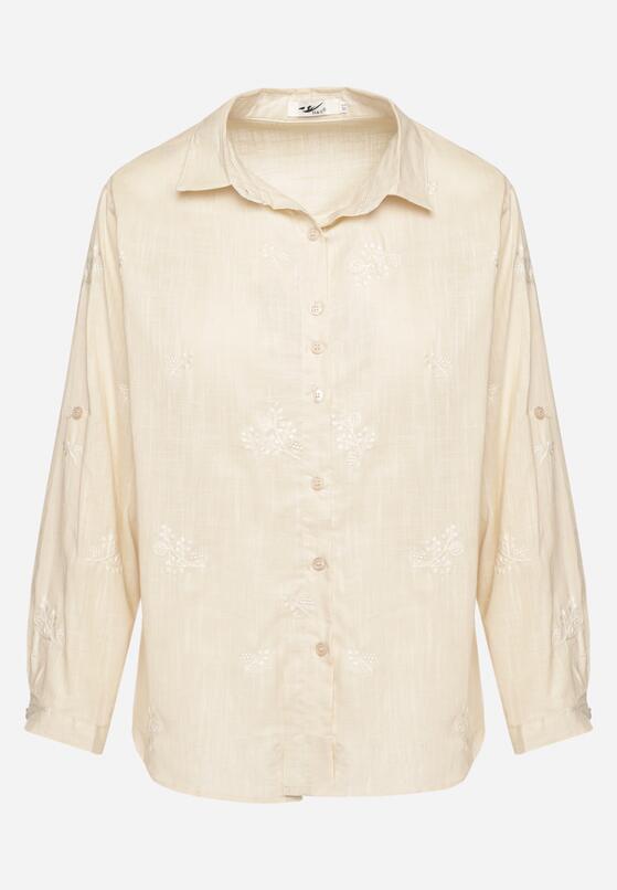 Ciemnobeżowa Bawełniana Koszula z Regulowanymi Rękawami Domira 6