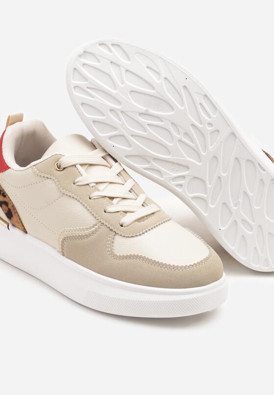 Beżowe Sneakersy Ozdobione Metalicznymi Wstawkami i Wzorem w Panterkę Delarila 6
