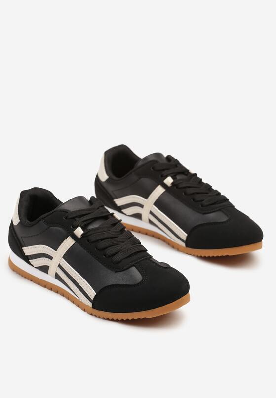 Czarne Sneakersy w Stylu Kultowych Tenisówek z Ozdobnymi Przeszyciami Vellexia 5