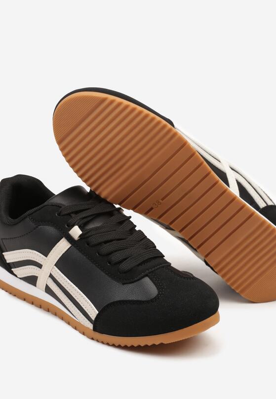 Czarne Sneakersy w Stylu Kultowych Tenisówek z Ozdobnymi Przeszyciami Vellexia 6