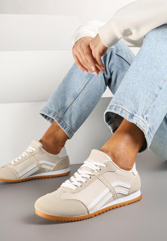 Beżowe Sneakersy w Stylu Kultowych Tenisówek z Ozdobnymi Przeszyciami Vellexia 2