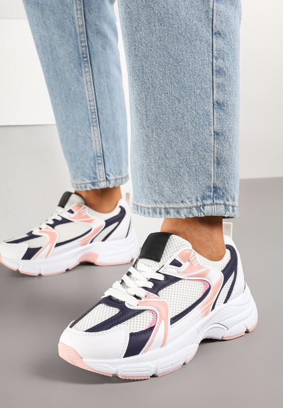 Biało-Granatowe Sneakersy z Siateczką na Piankowej Podeszwie Vallexia 3