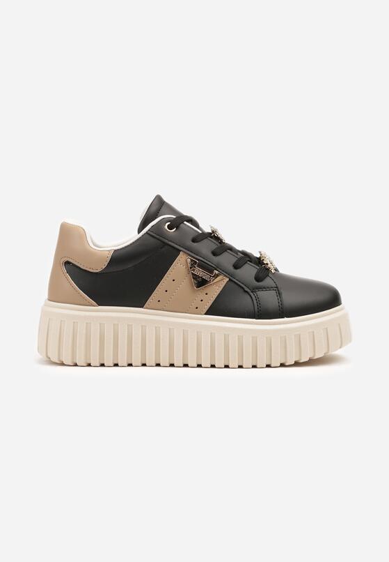 Czarne Sneakersy na Grubej Podeszwie z Metalicznymi Aplikacjami Elealenna 4