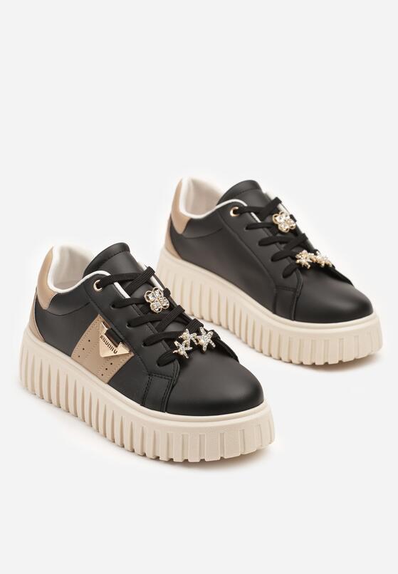 Czarne Sneakersy na Grubej Podeszwie z Metalicznymi Aplikacjami Elealenna 5