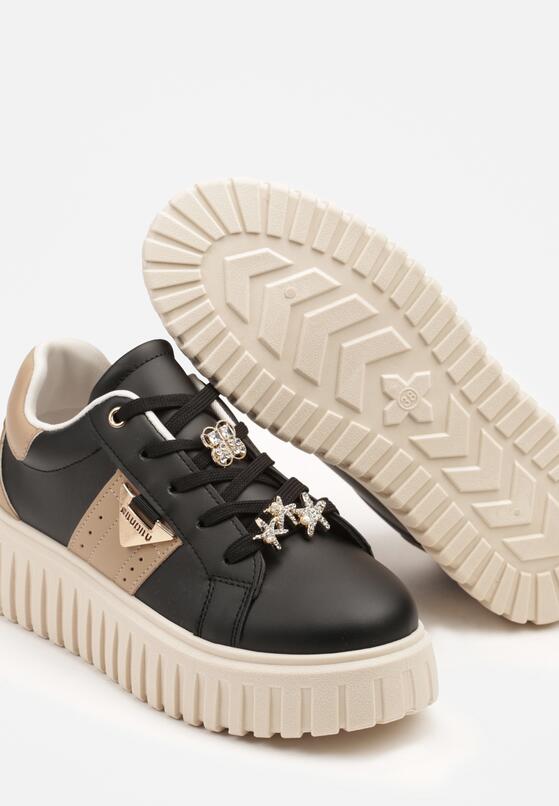 Czarne Sneakersy na Grubej Podeszwie z Metalicznymi Aplikacjami Elealenna 6