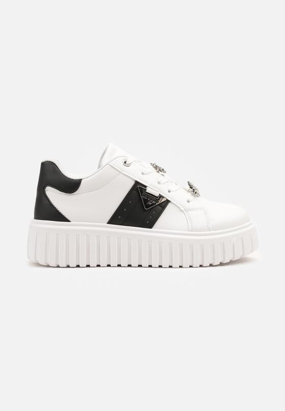 Biało-Czarne Sneakersy na Grubej Podeszwie z Metalicznymi Aplikacjami Elealenna 4