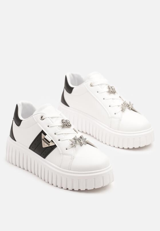 Biało-Czarne Sneakersy na Grubej Podeszwie z Metalicznymi Aplikacjami Elealenna 5