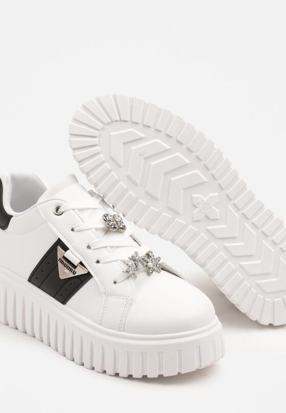 Biało-Czarne Sneakersy na Grubej Podeszwie z Metalicznymi Aplikacjami Elealenna 6