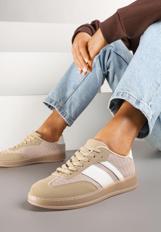 Ciemnobeżowe Sneakersy Tenisówki z Geometrycznym Wzorem Eleamila 2