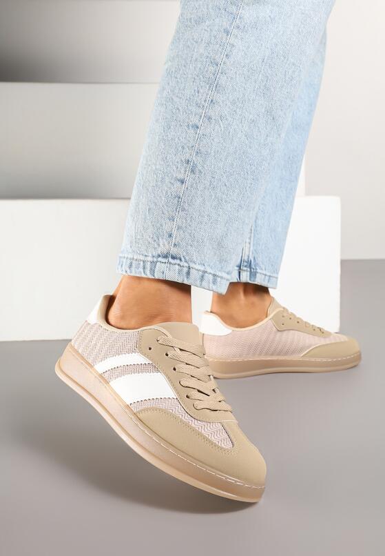 Ciemnobeżowe Sneakersy Tenisówki z Geometrycznym Wzorem Eleamila 1