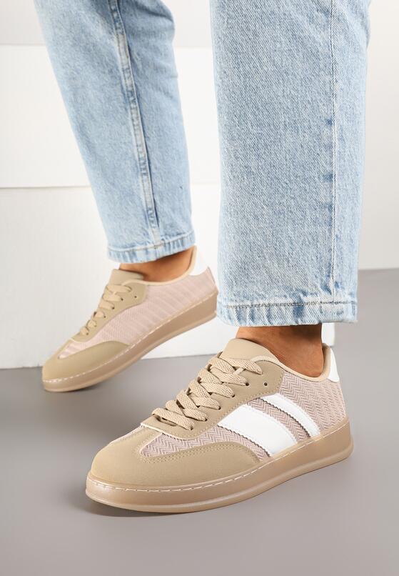 Ciemnobeżowe Sneakersy Tenisówki z Geometrycznym Wzorem Eleamila 3
