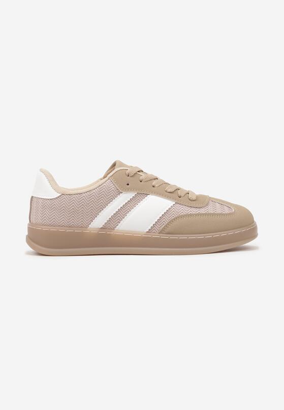 Ciemnobeżowe Sneakersy Tenisówki z Geometrycznym Wzorem Eleamila 4
