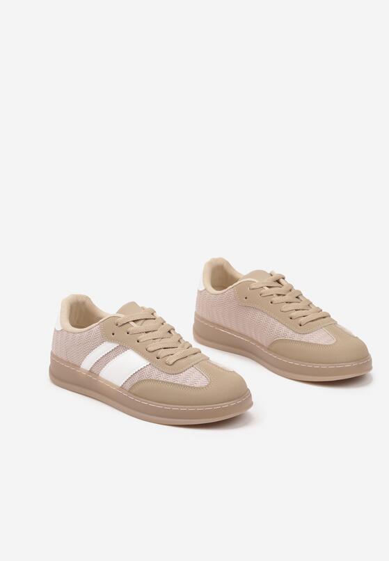 Ciemnobeżowe Sneakersy Tenisówki z Geometrycznym Wzorem Eleamila 5