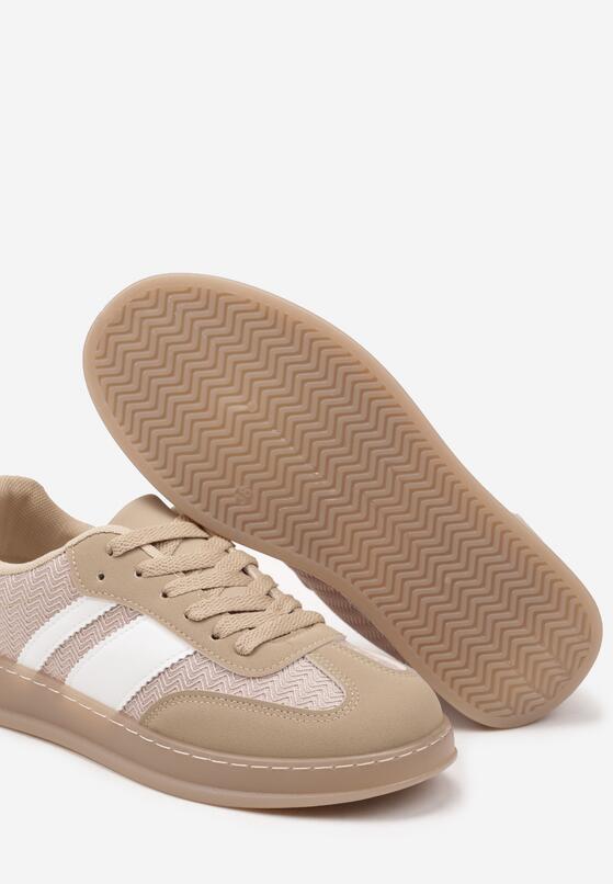 Ciemnobeżowe Sneakersy Tenisówki z Geometrycznym Wzorem Eleamila 6