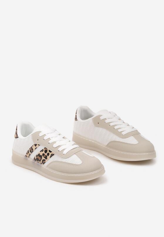 Beżowe Sneakersy Tenisówki z Geometrycznym Wzorem w Panterkę Eleamila 5