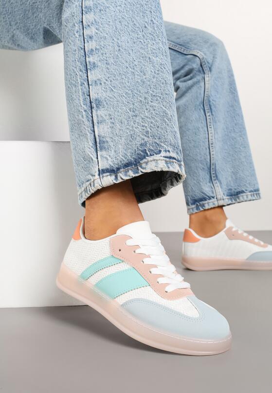 Biało-Niebieskie Sneakersy Tenisówki z Geometrycznym Wzorem Eleamila 2