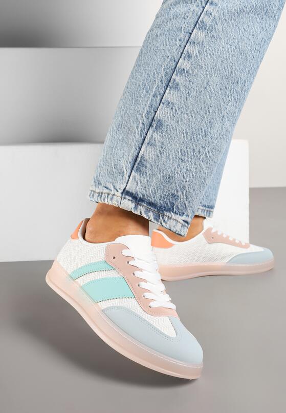 Biało-Niebieskie Sneakersy Tenisówki z Geometrycznym Wzorem Eleamila 3