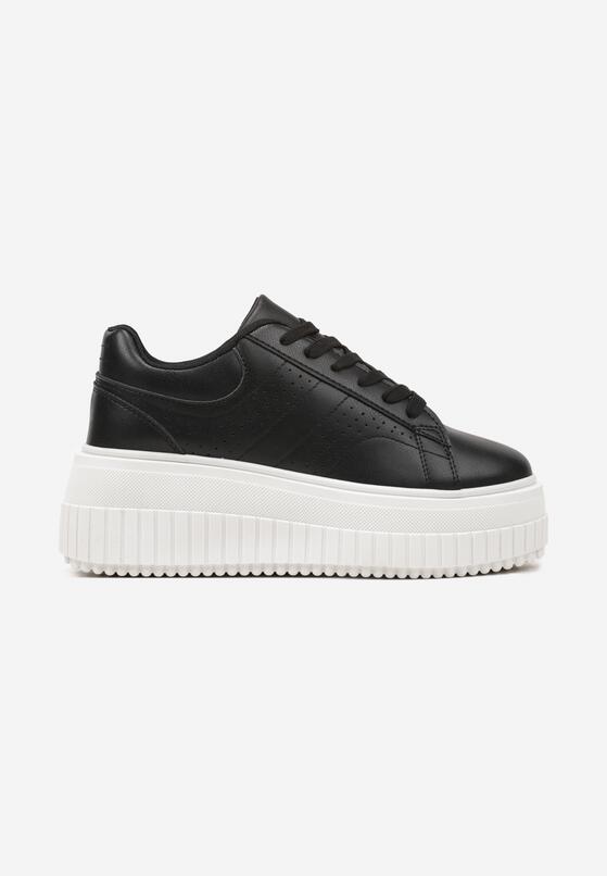 Czarne Sneakersy na Grubej Podeszwie z Perforacją Eleadrelle 4