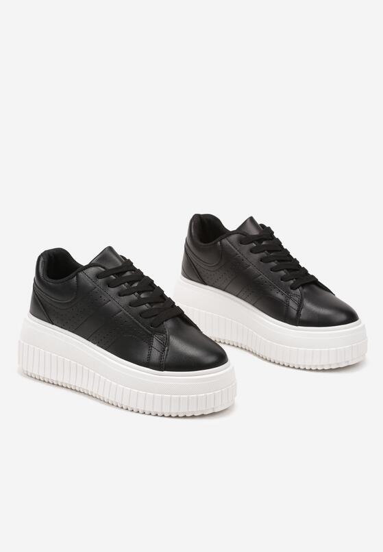 Czarne Sneakersy na Grubej Podeszwie z Perforacją Eleadrelle 5