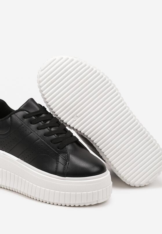 Czarne Sneakersy na Grubej Podeszwie z Perforacją Eleadrelle 6