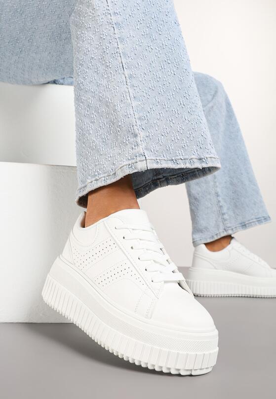 Białe Sneakersy na Grubej Podeszwie z Perforacją Eleadrelle 1