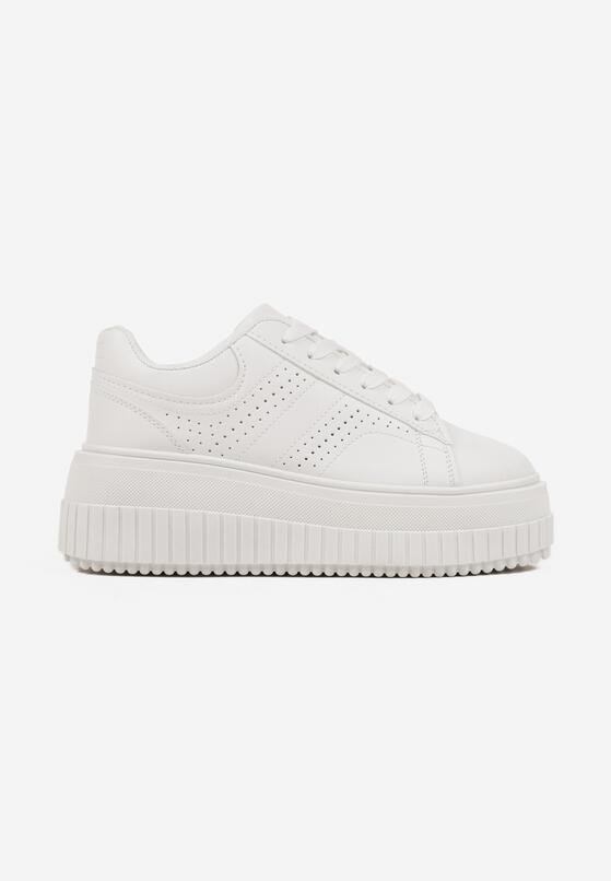 Białe Sneakersy na Grubej Podeszwie z Perforacją Eleadrelle 4