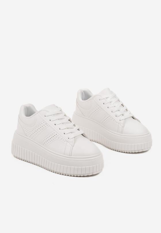 Białe Sneakersy na Grubej Podeszwie z Perforacją Eleadrelle 5