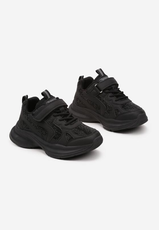 Czarne Buty Sportowe Sneakersy z Cyrkoniami Rivresia 2