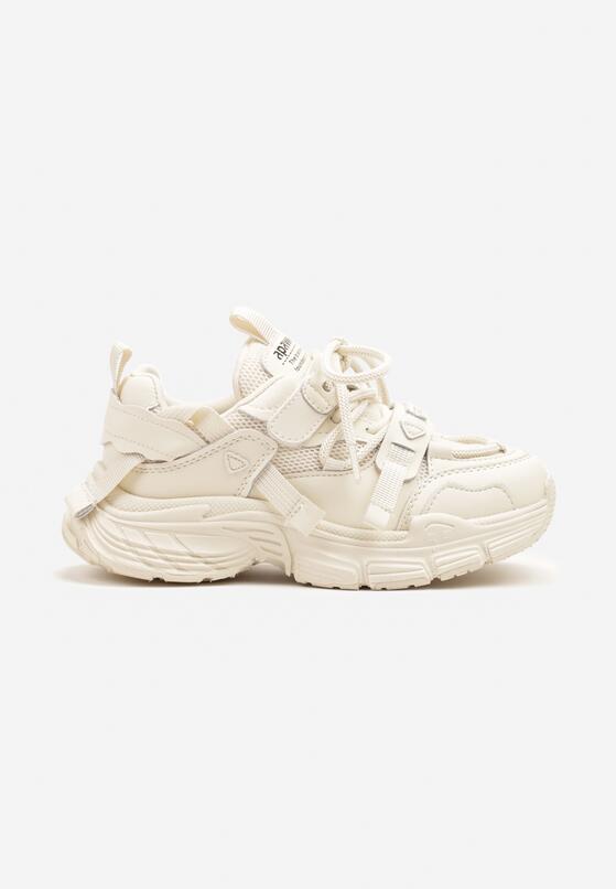 Beżowe Buty Sportowe Sneakersy na Grubej Podeszwie z Napisem Emresia 1