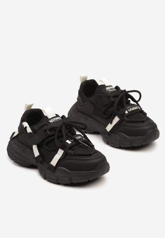 Czarne Buty Sportowe Sneakersy na Grubej Podeszwie z Napisem Emresia 2