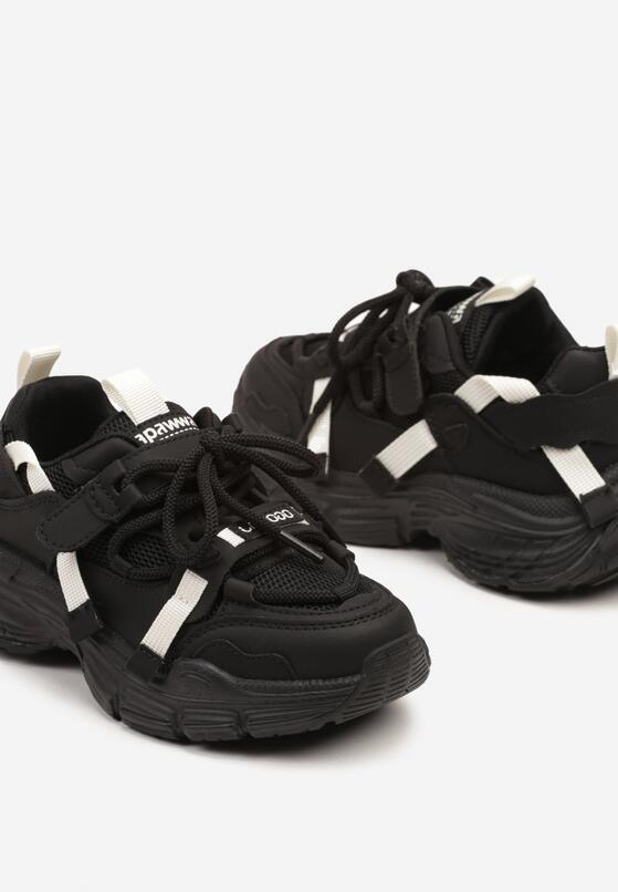 Czarne Buty Sportowe Sneakersy na Grubej Podeszwie z Napisem Emresia 3