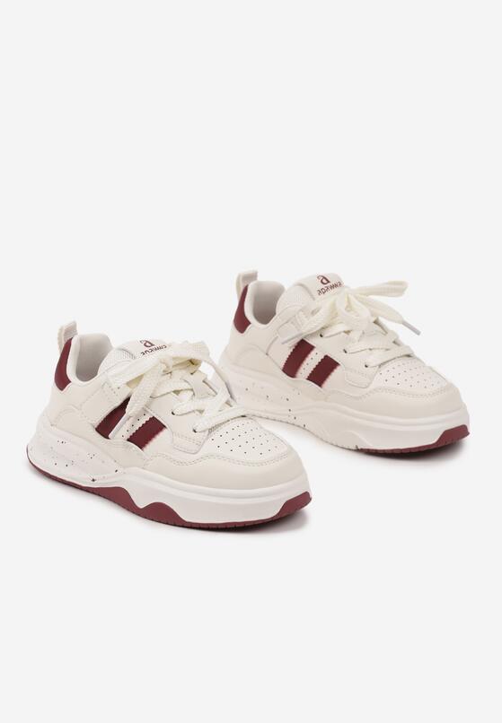 Beżowo-Czerwone Buty Sportowe Sneakersy na Platformie z Paskami Grelresil 2