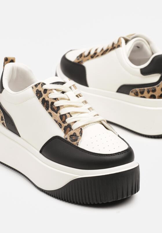Biało-Czarne Sneakersy na Grubej Podeszwie z Printem w Panterkę Fonarria 6