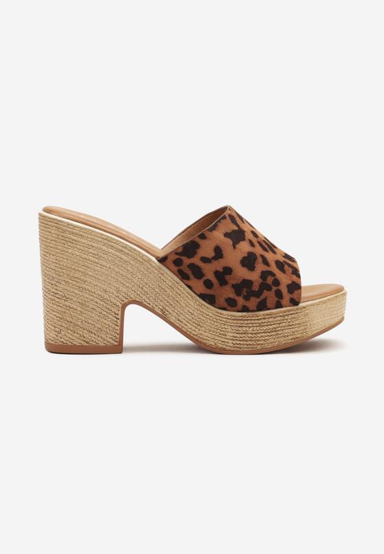Panterkowe Klapki z Imitacji Zamszu na Słupku w Stylu Boho Rivlexia 4