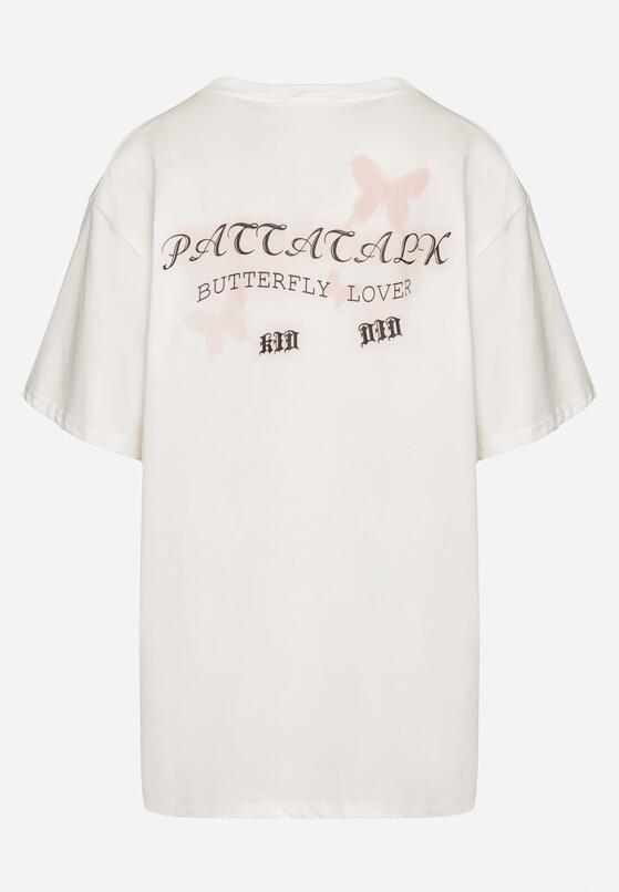 Biały T-shirt Oversize z Bawełny z Nadrukiem z Motylem Nonatira 7