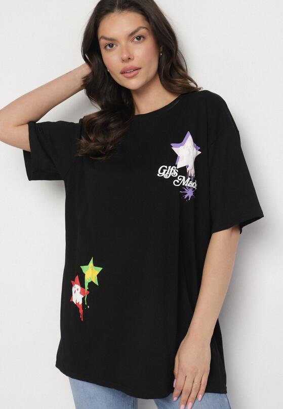 Czarny T-shirt z Bawełną Ozdobiony Gwiazdami Karretia 1