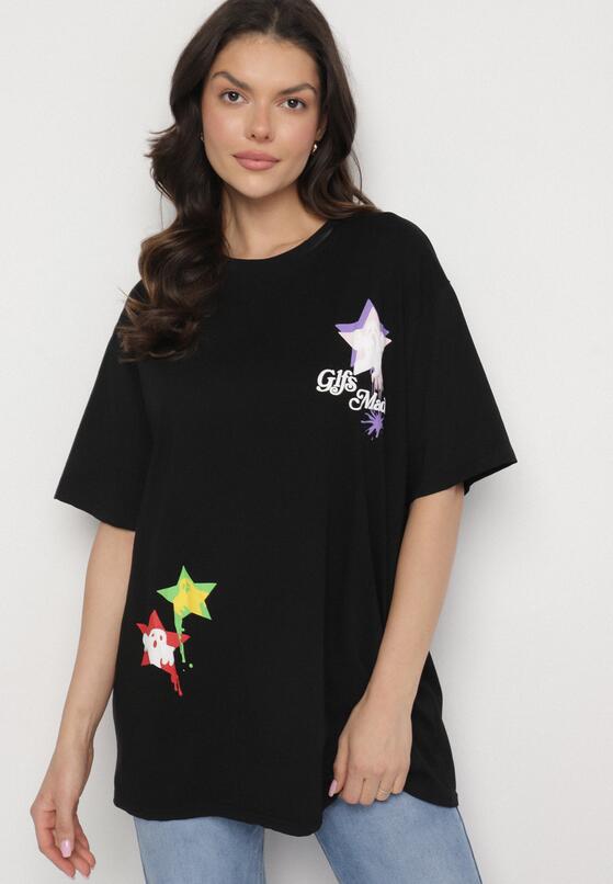 Czarny T-shirt z Bawełną Ozdobiony Gwiazdami Karretia 2