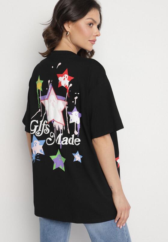 Czarny T-shirt z Bawełną Ozdobiony Gwiazdami Karretia 3