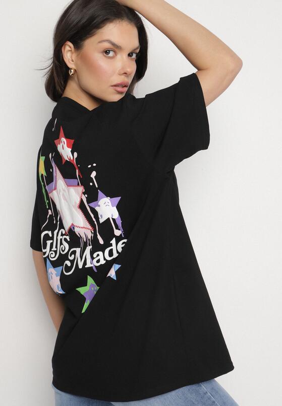 Czarny T-shirt z Bawełną Ozdobiony Gwiazdami Karretia 4