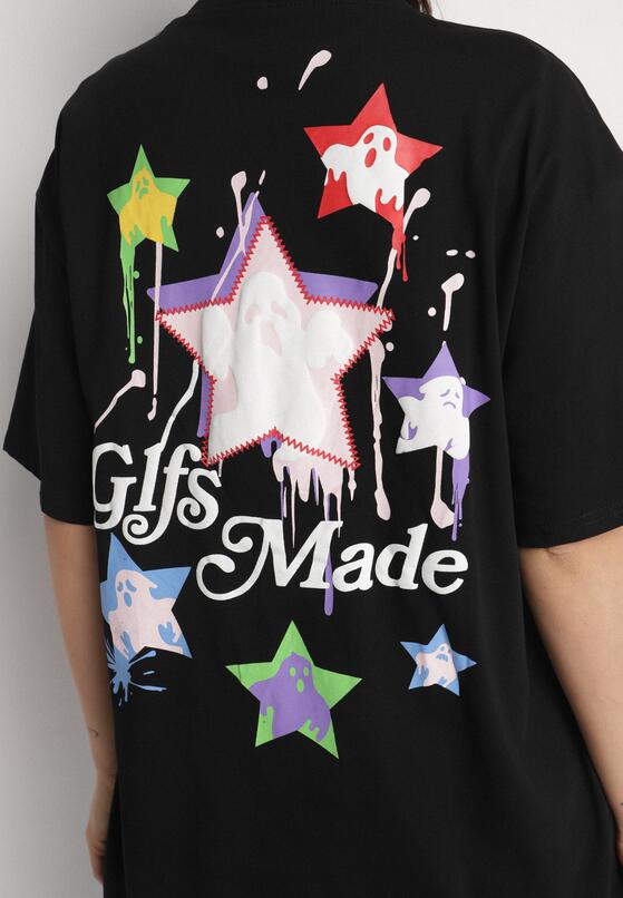 Czarny T-shirt z Bawełną Ozdobiony Gwiazdami Karretia 5