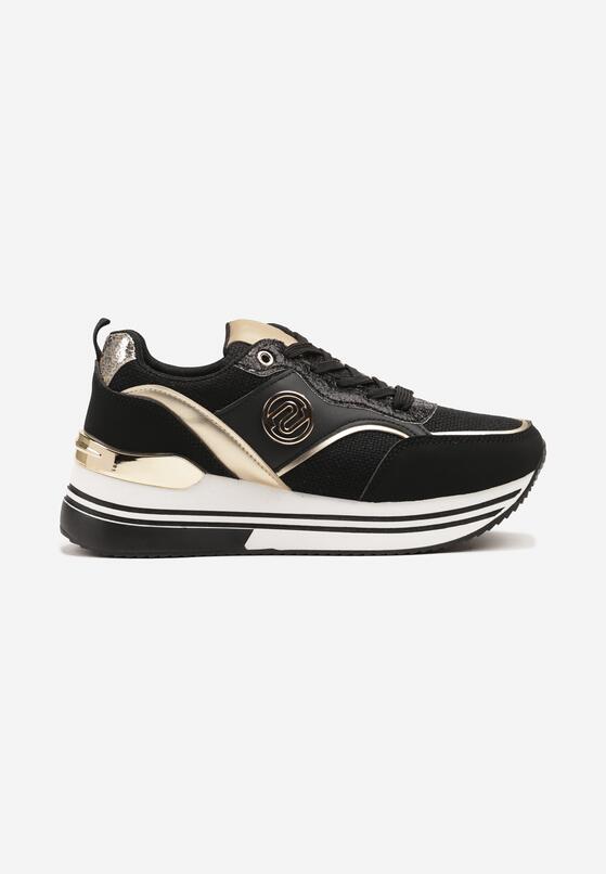 Czarne Sneakersy na Grubej Podeszwie z Metalicznymi Wstawkami Gonnith 4