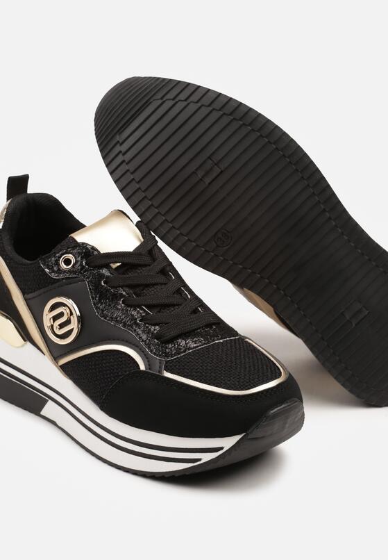 Czarne Sneakersy na Grubej Podeszwie z Metalicznymi Wstawkami Gonnith 6