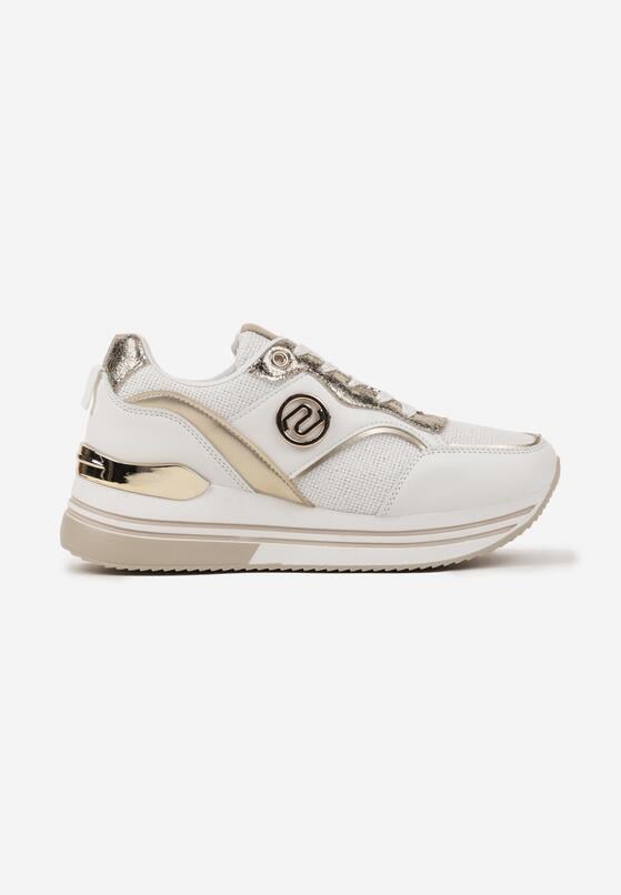Biało-Złote Sneakersy na Grubej Podeszwie z Metalicznymi Wstawkami Gonnith 4