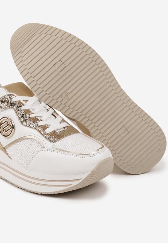 Biało-Złote Sneakersy na Grubej Podeszwie z Metalicznymi Wstawkami Gonnith 6