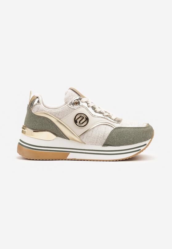 Beżowo-Zielone Sneakersy na Grubej Podeszwie z Metalicznymi Wstawkami Gonnith 4